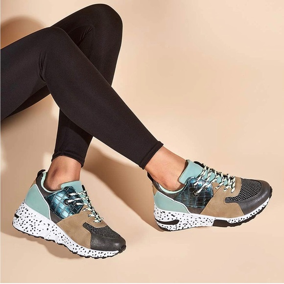 Lucky Step Shoes - Leopard Colorblock lace up Chunky Sneakers